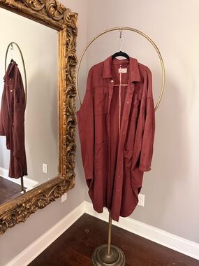 Anthropologie Oversized Rust Suede Buttondown